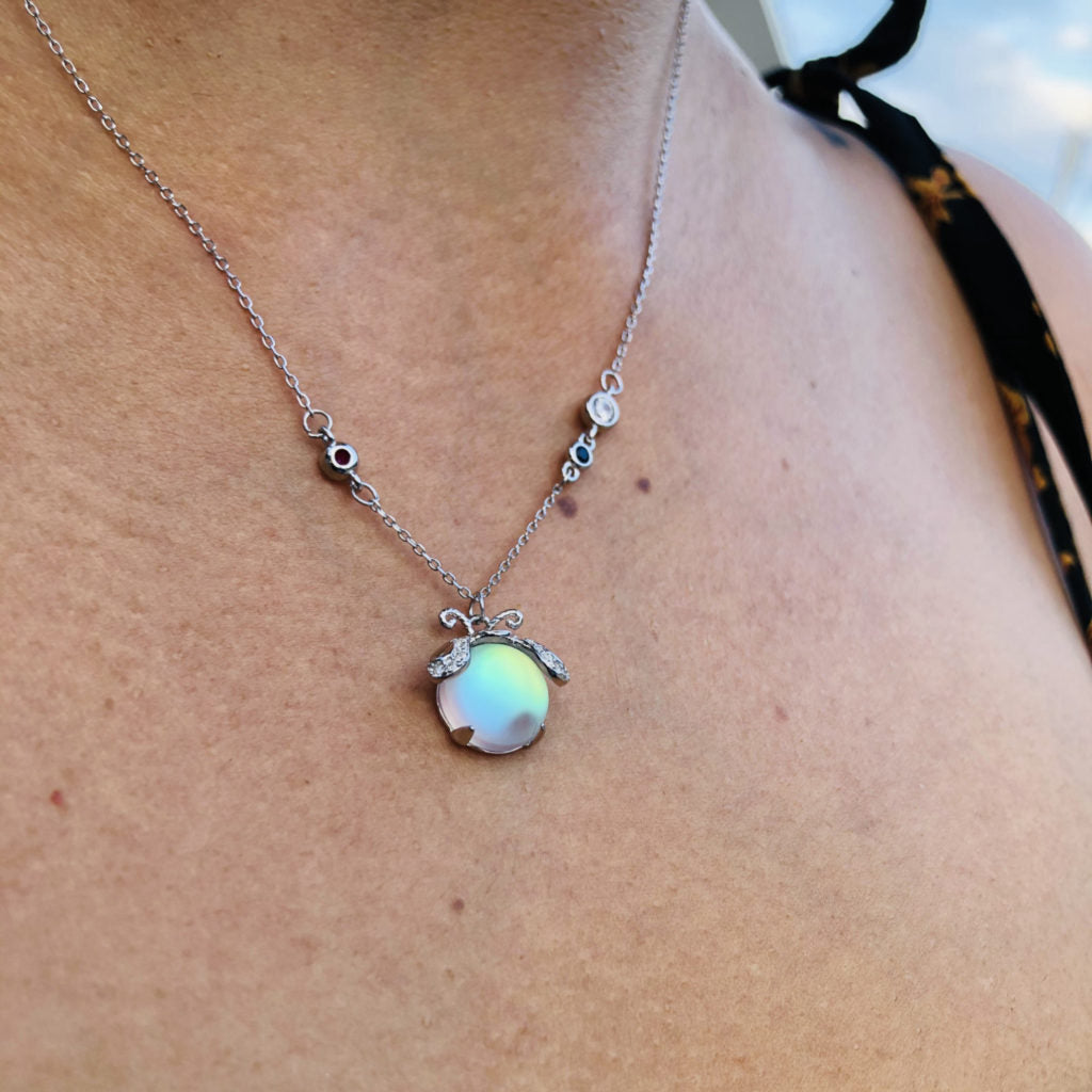 Moonstone Firefly Pendant Necklace Sterling Silver Handmade Gemstone Necklace