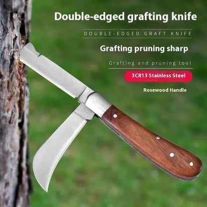 Folding Grafting Garden Knife | Professional Pruning Tool with Wooden Handle