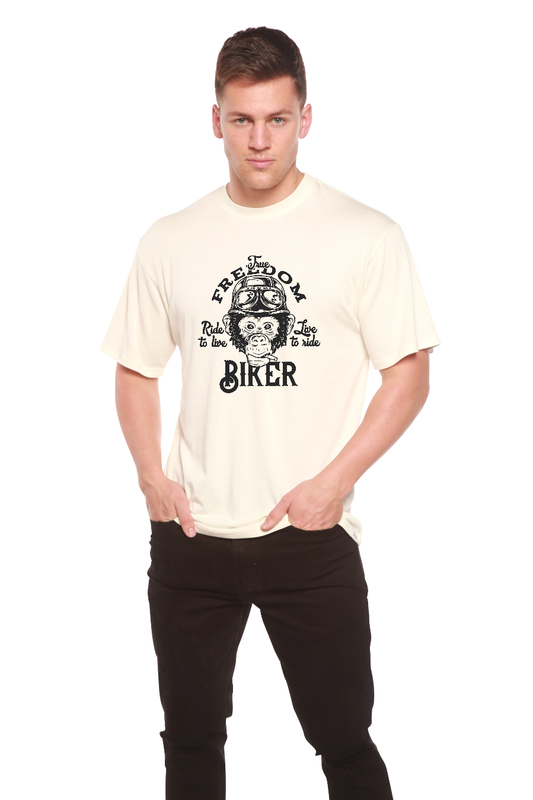 Camiseta gráfica de manga corta de bambú/algodón orgánico "Freedom Biker" para hombre