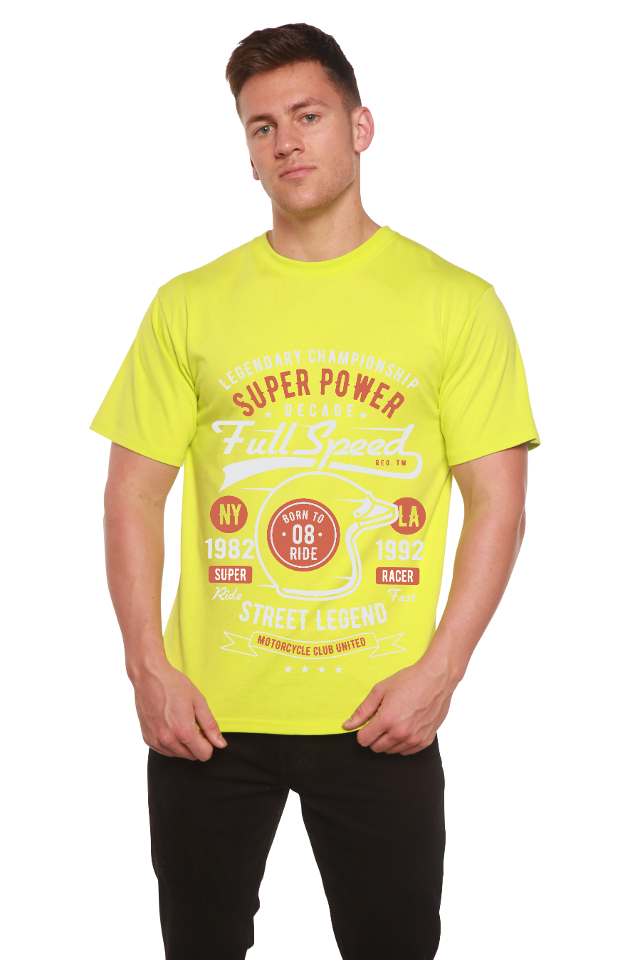 T-shirt graphique à manches courtes en viscose de bambou et coton biologique pour homme Full Speed Super