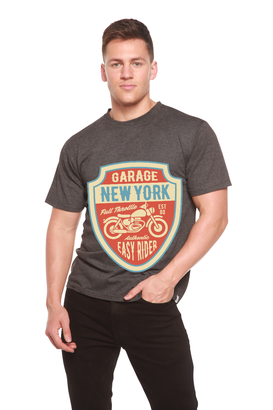 T-shirt à manches courtes avec motif en viscose de bambou/coton biologique pour homme Garage New York