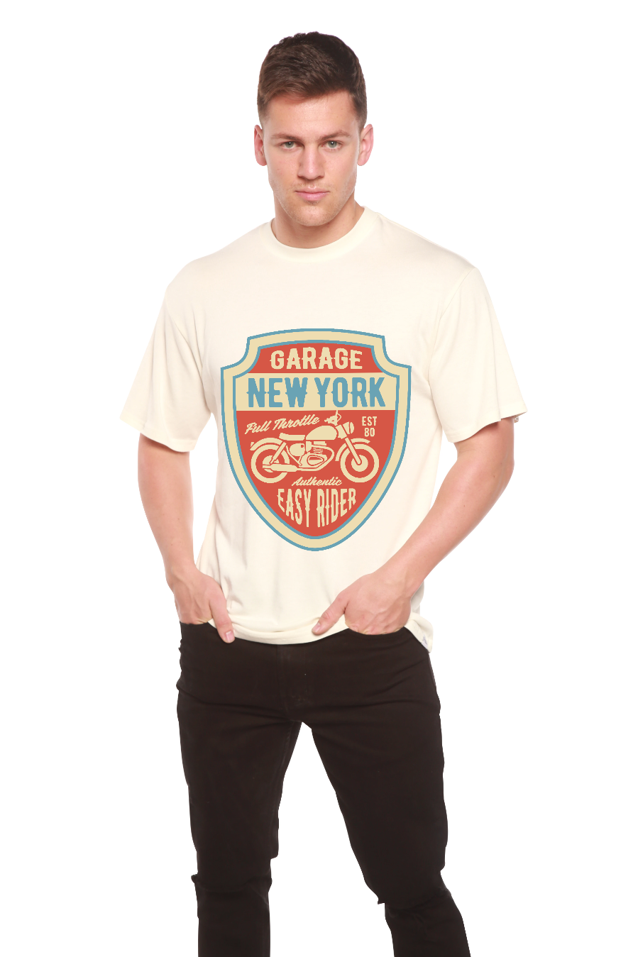 T-shirt à manches courtes avec motif en viscose de bambou/coton biologique pour homme Garage New York