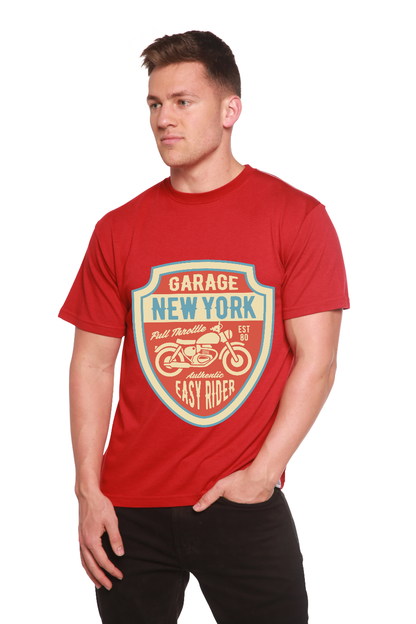 T-shirt à manches courtes avec motif en viscose de bambou/coton biologique pour homme Garage New York