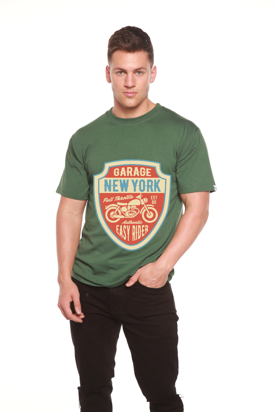 T-shirt à manches courtes avec motif en viscose de bambou/coton biologique pour homme Garage New York