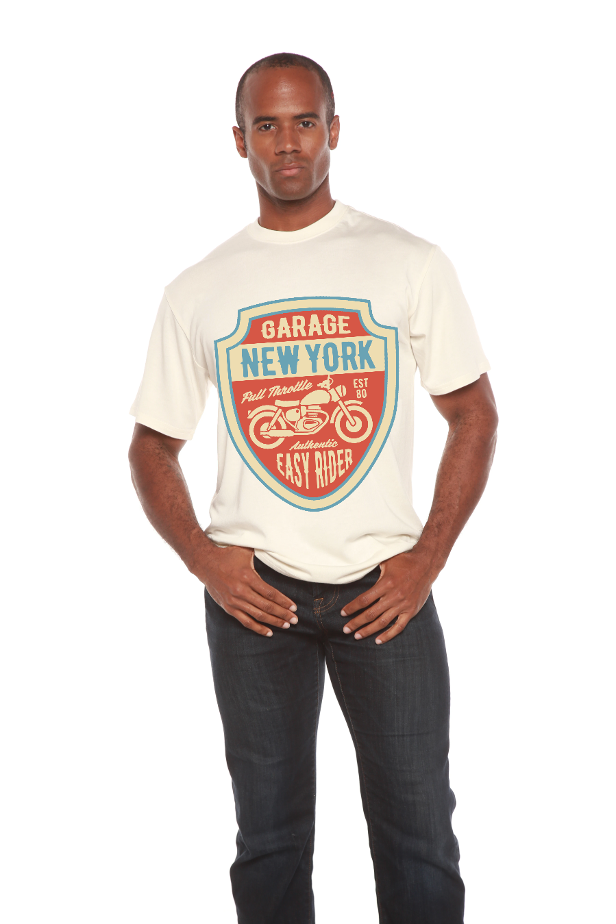 T-shirt à manches courtes avec motif en viscose de bambou/coton biologique pour homme Garage New York