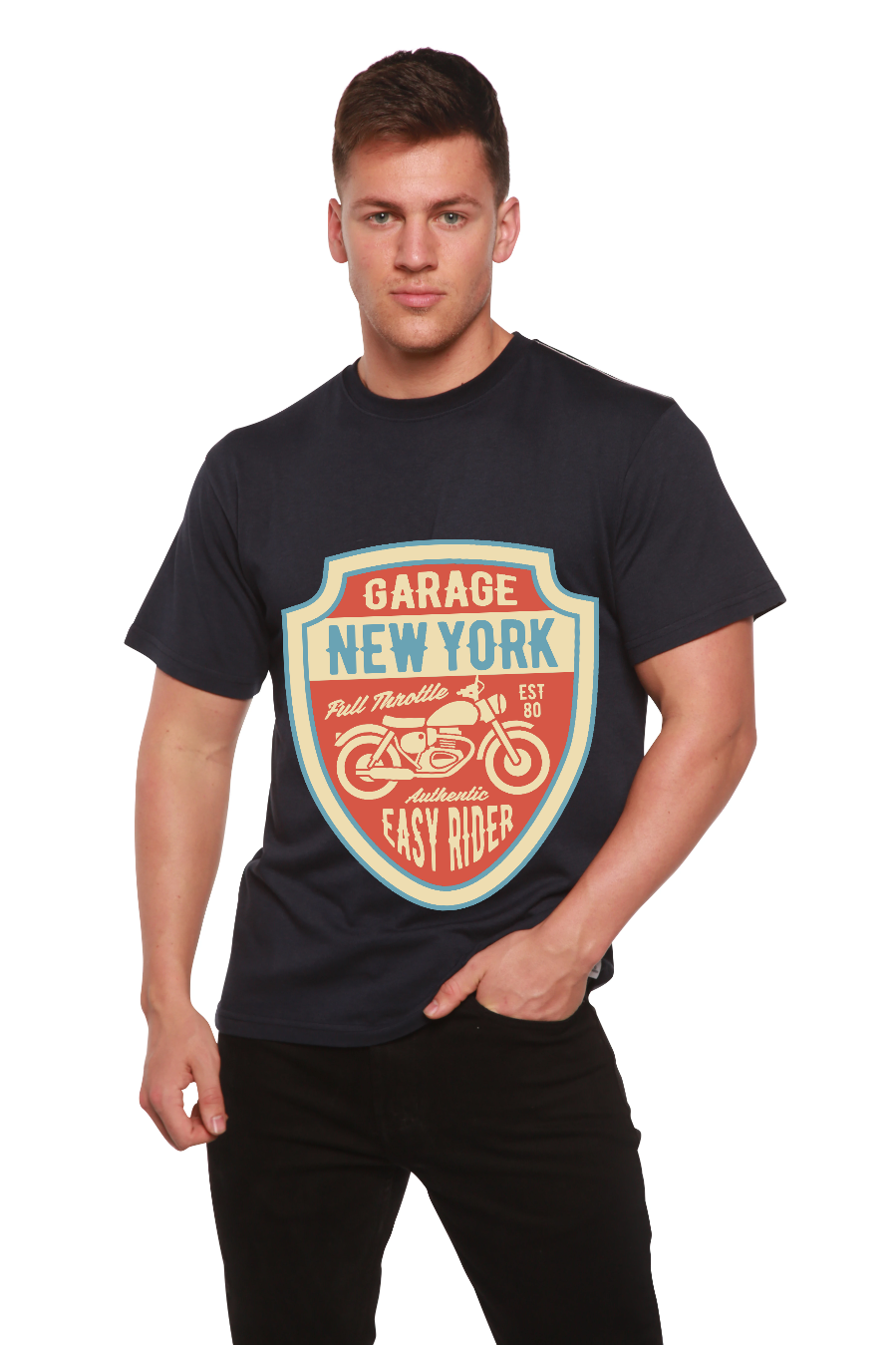 T-shirt à manches courtes avec motif en viscose de bambou/coton biologique pour homme Garage New York