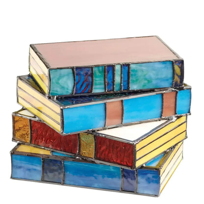Stained Glass Book Lamp Handmade Table Light for Reading Room Decor