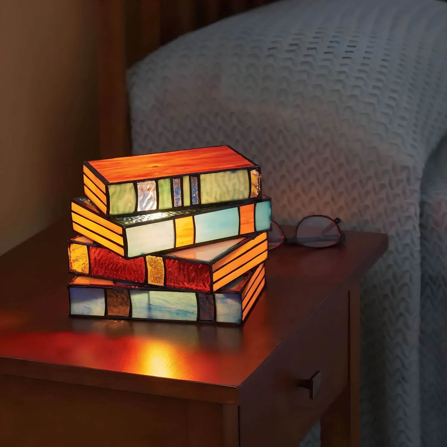 Stained Glass Book Lamp Handmade Table Light for Reading Room Decor