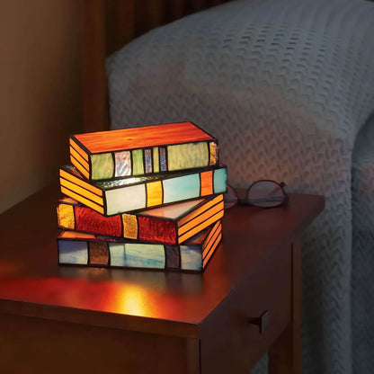 Stained Glass Book Lamp Handmade Table Light for Reading Room Decor