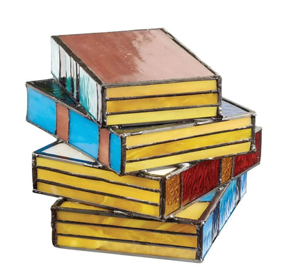 Stained Glass Book Lamp Handmade Table Light for Reading Room Decor
