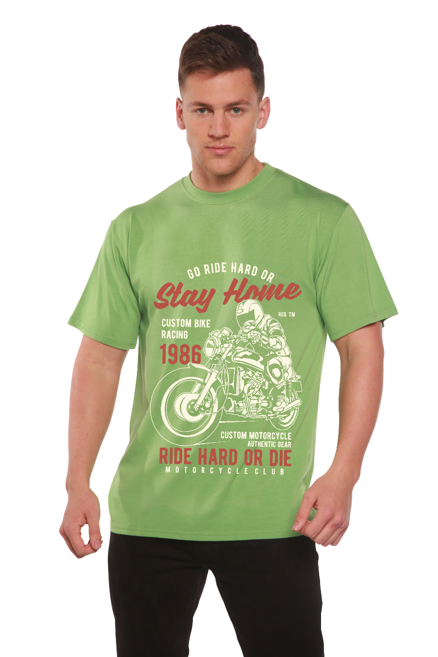 T-shirt graphique à manches courtes pour homme en viscose de bambou et coton biologique Go Ride Hard