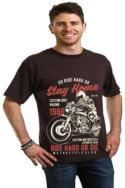 T-shirt graphique à manches courtes pour homme en viscose de bambou et coton biologique Go Ride Hard