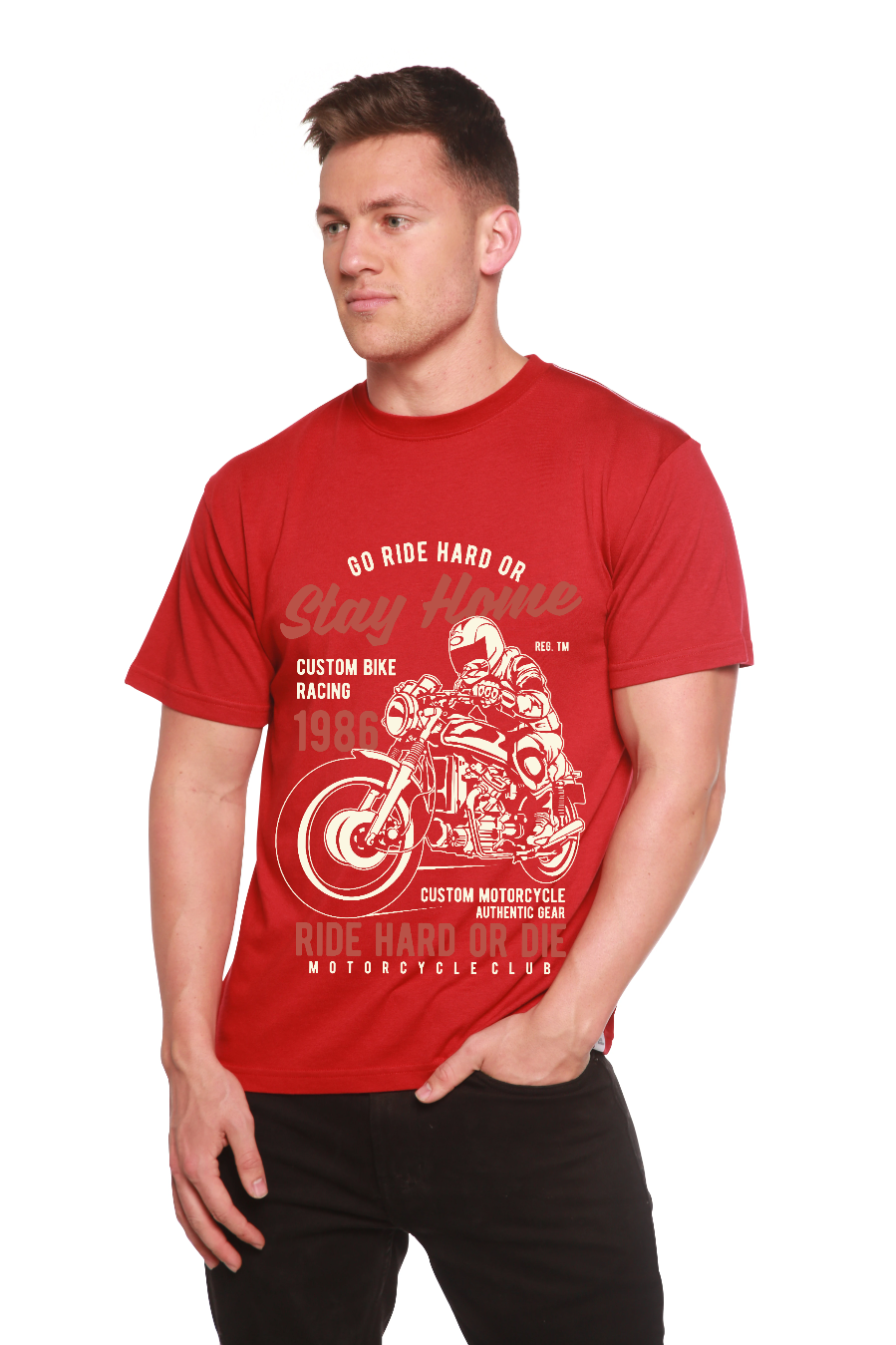 T-shirt graphique à manches courtes pour homme en viscose de bambou et coton biologique Go Ride Hard
