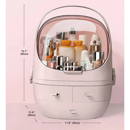 Organisateur de maquillage gris avec couvercle étanche et anti-poussière