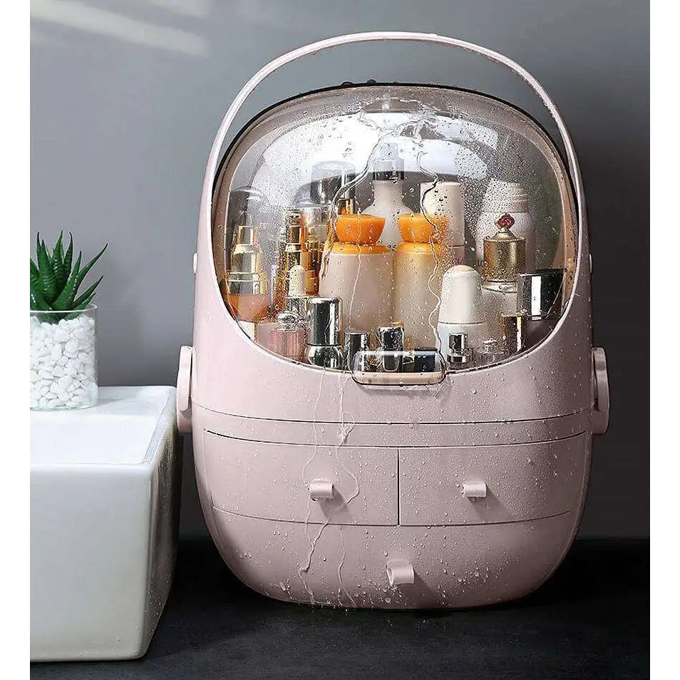 Organisateur de maquillage gris avec couvercle étanche et anti-poussière