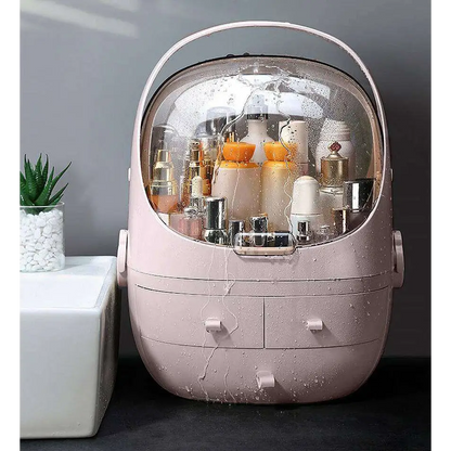 Organisateur de maquillage gris avec couvercle étanche et anti-poussière