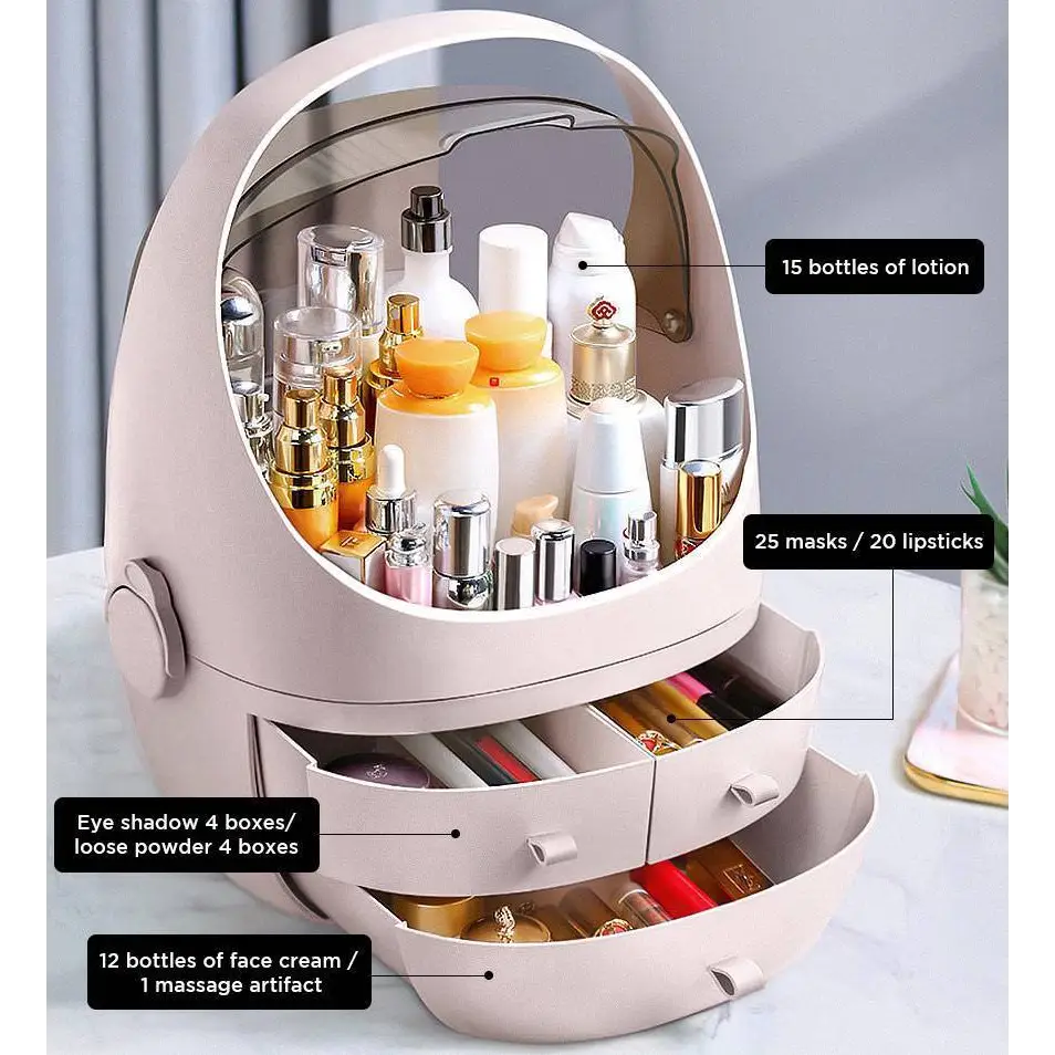 Organisateur de maquillage gris avec couvercle étanche et anti-poussière