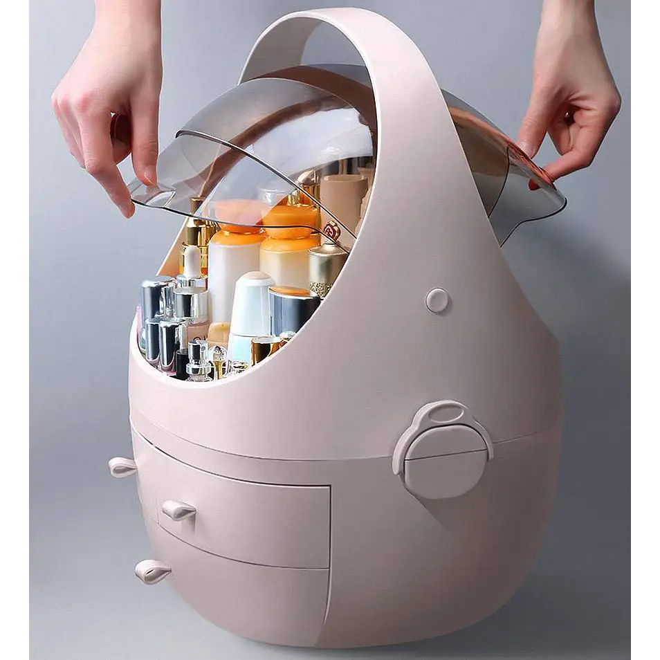 Organisateur de maquillage gris avec couvercle étanche et anti-poussière