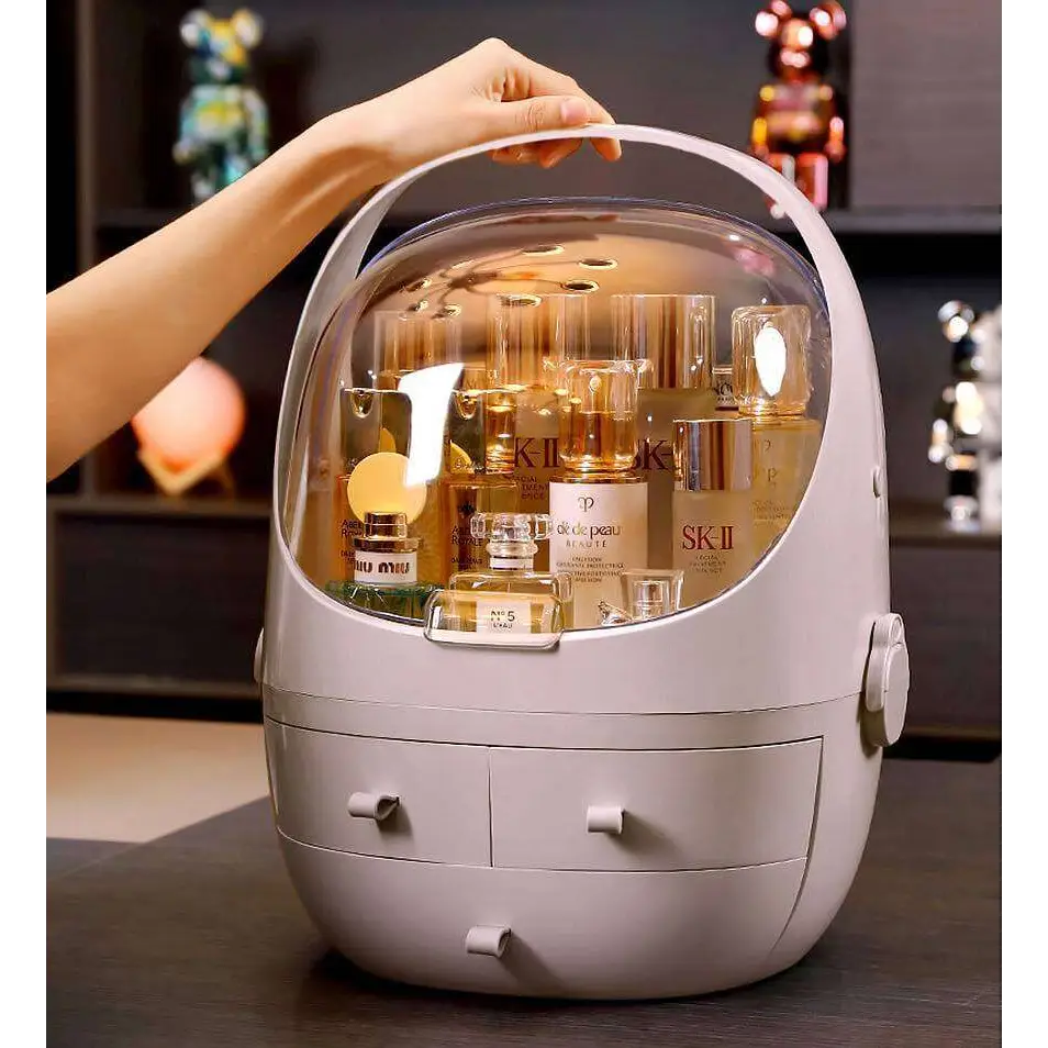 Organisateur de maquillage gris avec couvercle étanche et anti-poussière