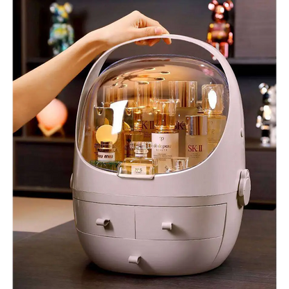 Organisateur de maquillage gris avec couvercle étanche et anti-poussière