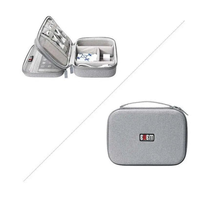 Gray Textured Digital Storage Bag Travel Organizer
