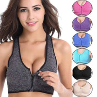 Gray Textured Front Zipper Sports Bra