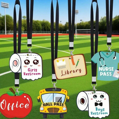 Hall Pass Lanyards and School Passes | 6-Piece Cute Classroom Set
