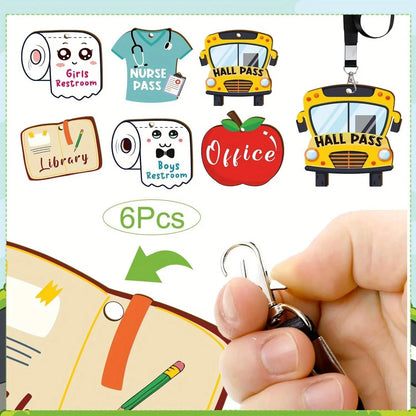 Hall Pass Lanyards and School Passes | 6-Piece Cute Classroom Set