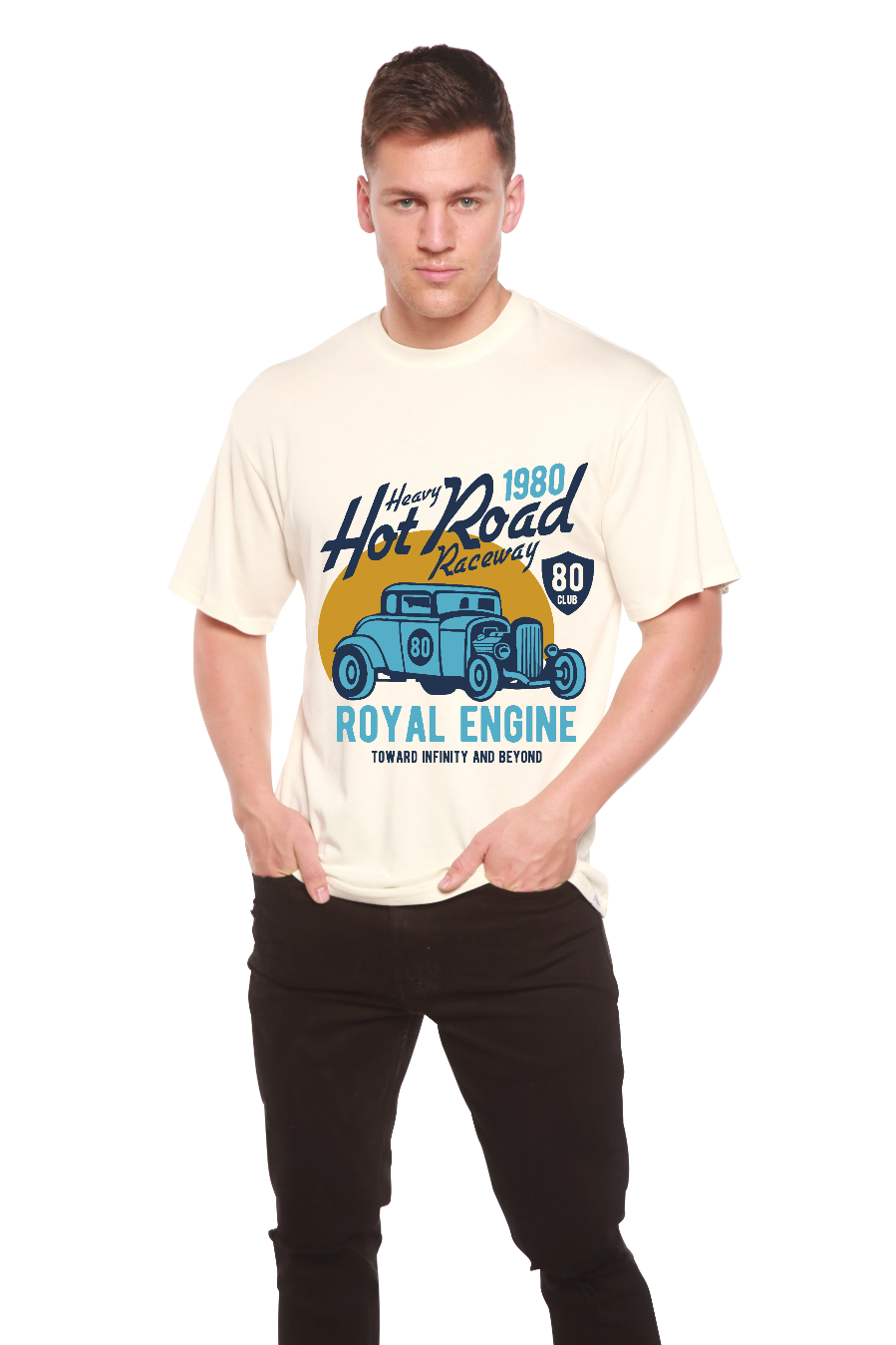 T-shirt à manches courtes graphique en viscose de bambou/coton biologique pour homme Heavy Hot Road