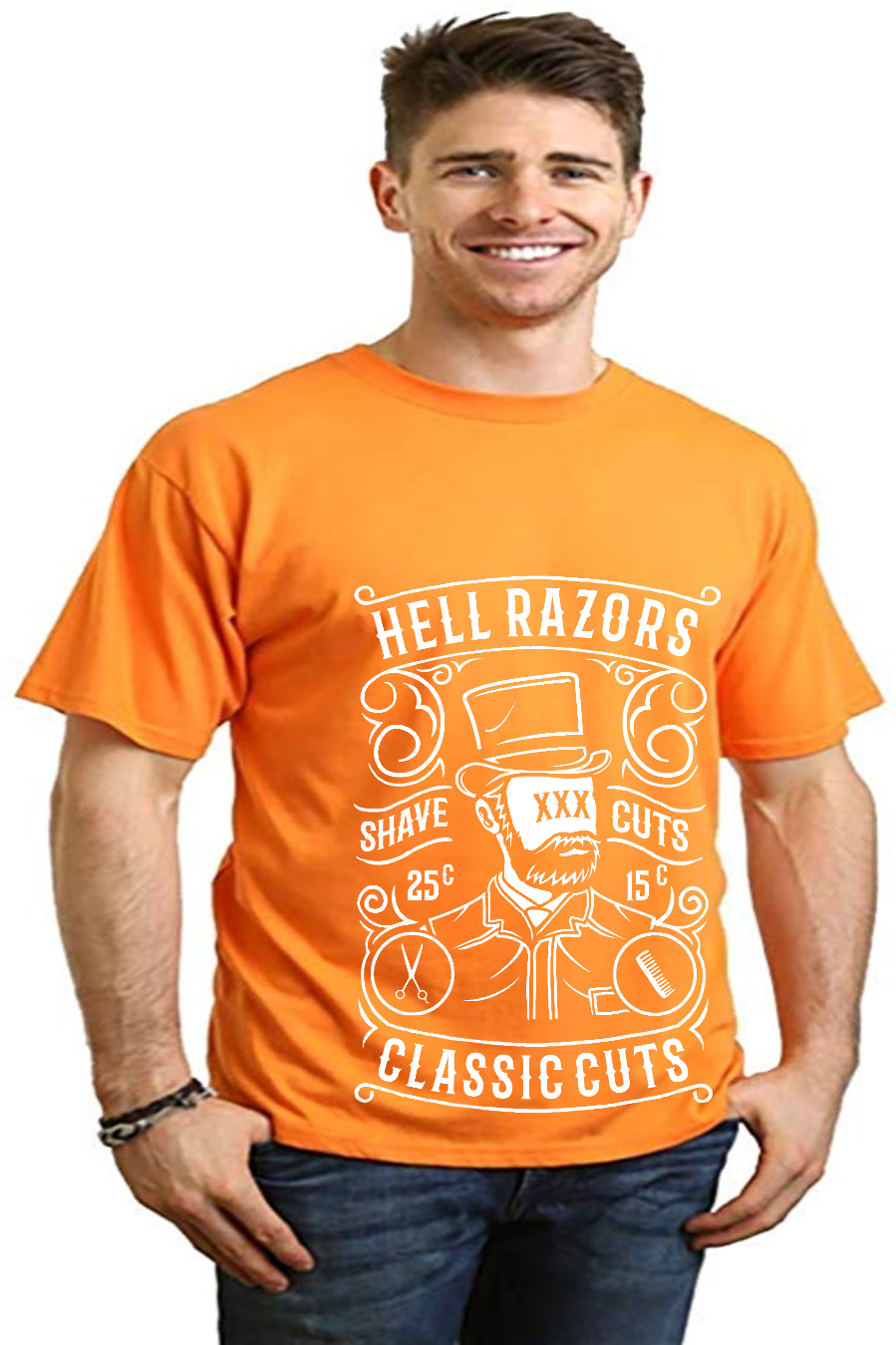 T-shirt graphique à manches courtes en viscose de bambou et coton biologique pour homme Hell Razors