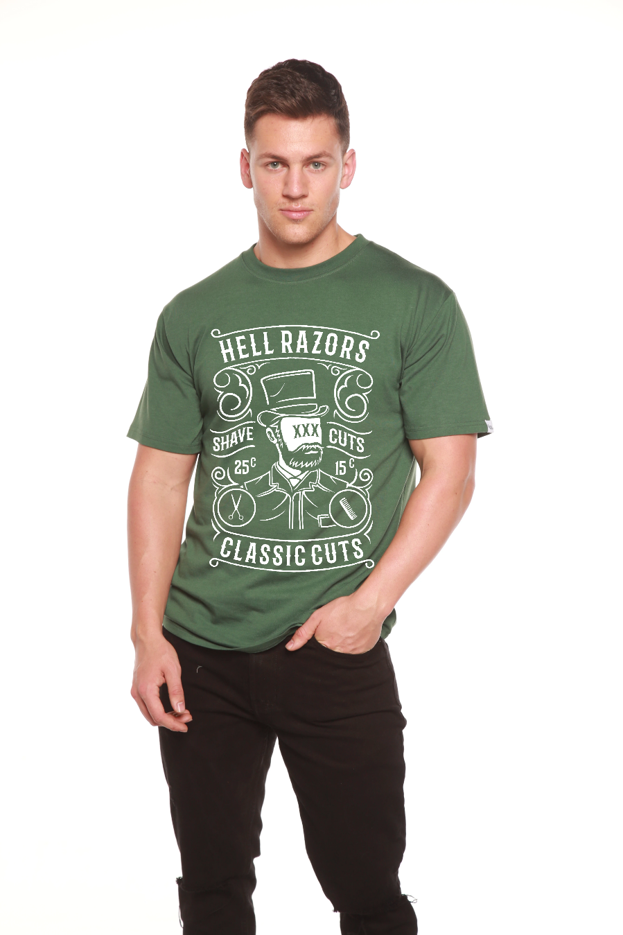 T-shirt graphique à manches courtes en viscose de bambou et coton biologique pour homme Hell Razors