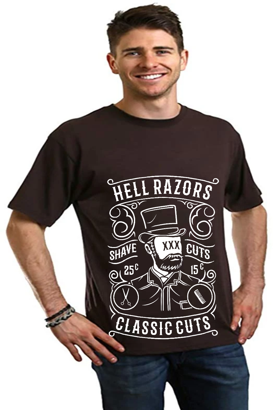 T-shirt graphique à manches courtes en viscose de bambou et coton biologique pour homme Hell Razors