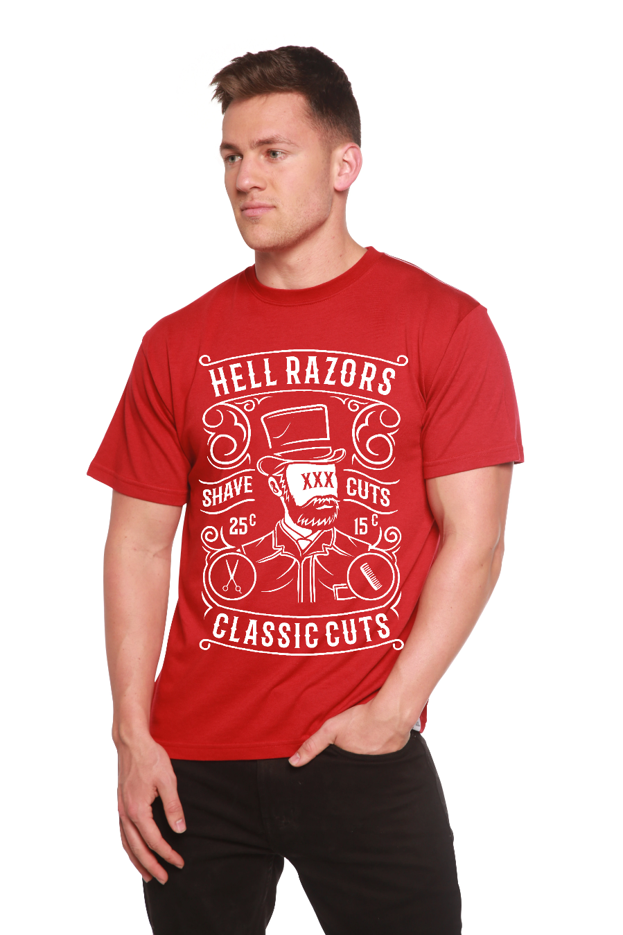 T-shirt graphique à manches courtes en viscose de bambou et coton biologique pour homme Hell Razors