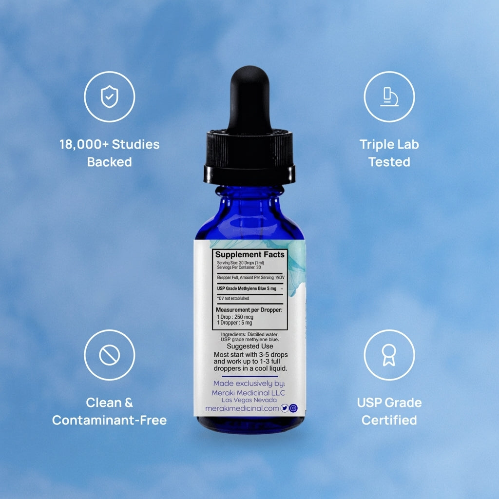 USP Grade Methylene Blue 150mg Solution | 30ml Lab Verified Dropper Bottle