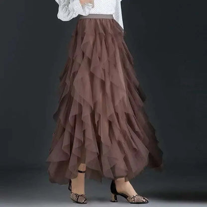 High Waist Tiered Pink Slimming Mesh Skirt
