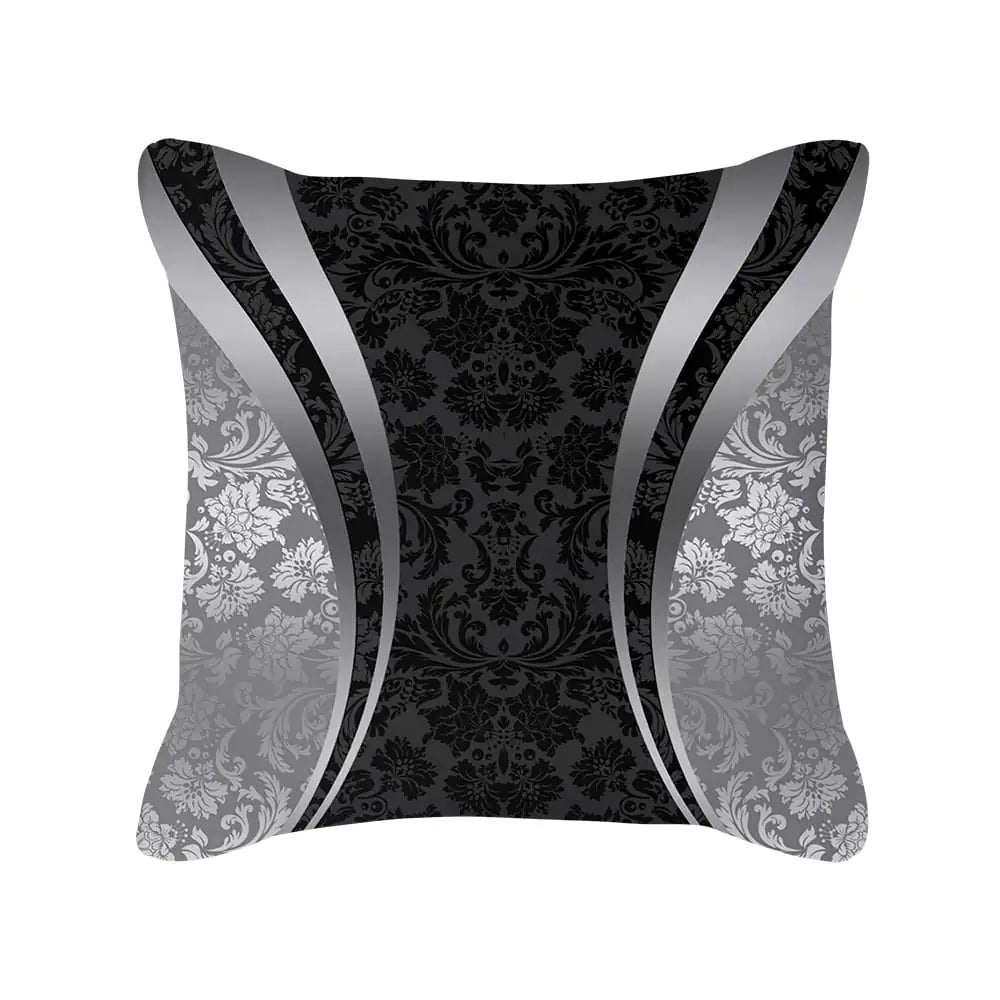 Silver Grey Geometric Print Peach Skin Throw Pillow