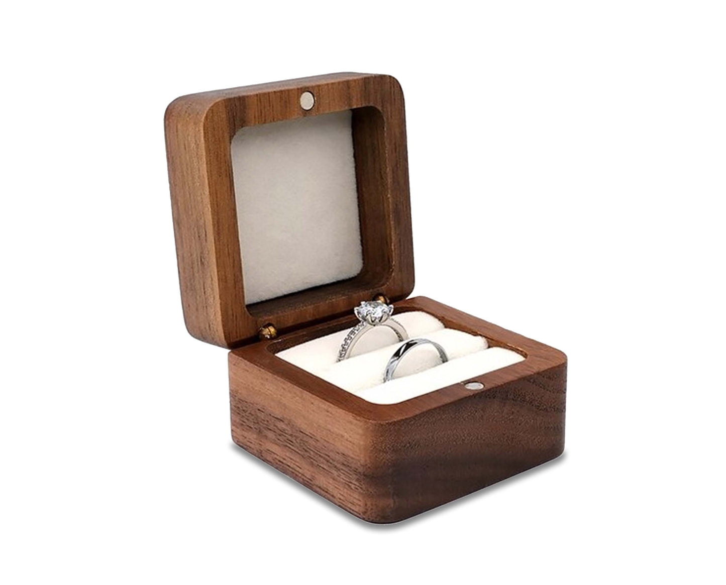Wooden Ring Box Teak Wood Jewelry Storage Box Handmade Ring Holder Case