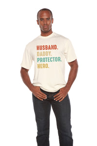 Époux, Papa, Protecteur, Héros T-Shirt Graphique à Manches Courtes Homme en Viscose de Bambou/Coton Biologique