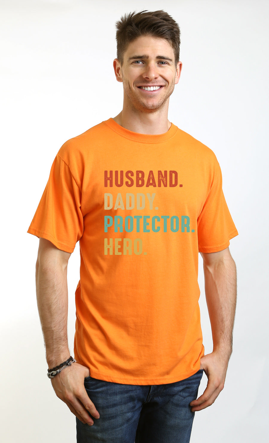 Époux, Papa, Protecteur, Héros T-Shirt Graphique à Manches Courtes Homme en Viscose de Bambou/Coton Biologique