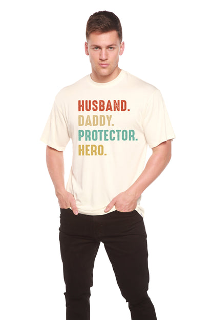 Époux, Papa, Protecteur, Héros T-Shirt Graphique à Manches Courtes Homme en Viscose de Bambou/Coton Biologique