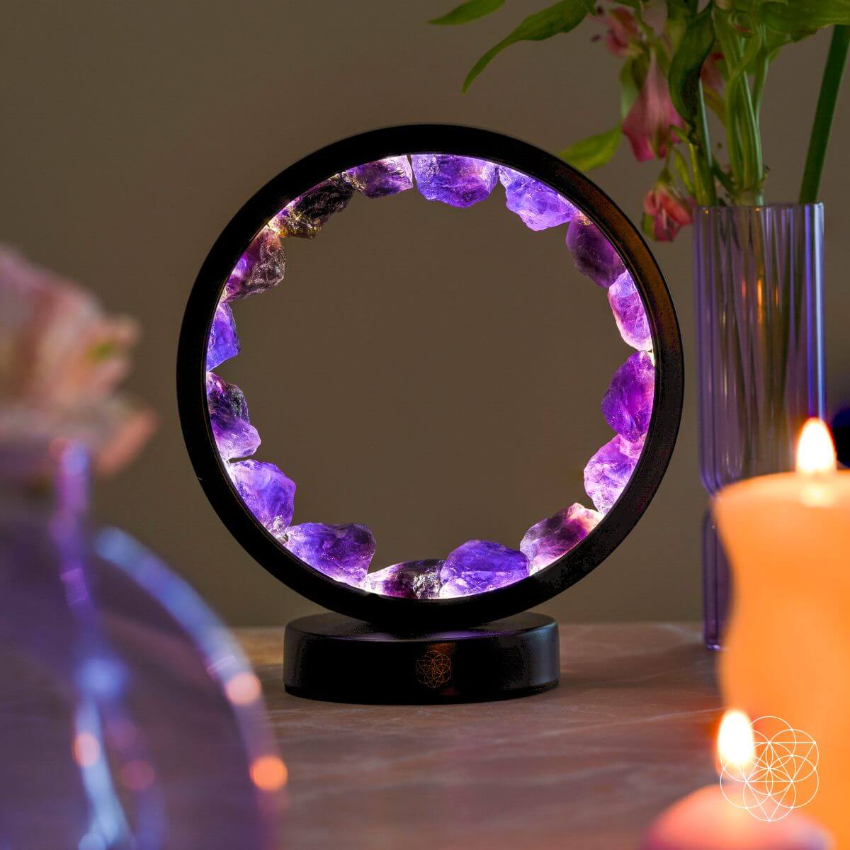 I Am At Peace – Spiritual Protection Amethyst Halo Lamp | Crystal Healing Light for Meditation, Energy Balance & Sacred Home Atmosphere