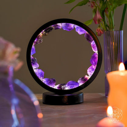 I Am At Peace – Spiritual Protection Amethyst Halo Lamp | Crystal Healing Light for Meditation, Energy Balance & Sacred Home Atmosphere