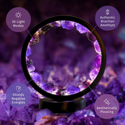 I Am At Peace – Spiritual Protection Amethyst Halo Lamp | Crystal Healing Light for Meditation, Energy Balance & Sacred Home Atmosphere