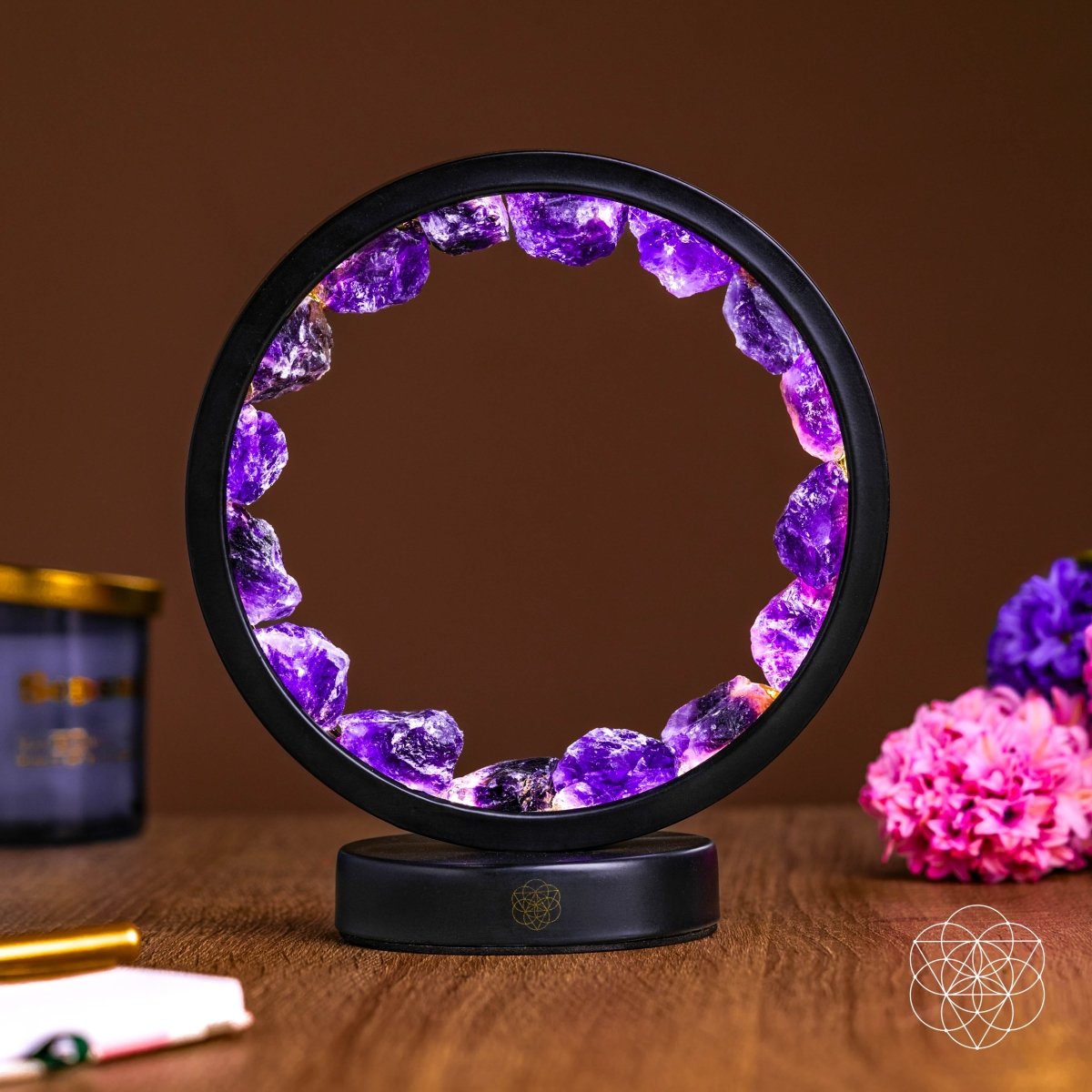 I Am At Peace – Spiritual Protection Amethyst Halo Lamp | Crystal Healing Light for Meditation, Energy Balance & Sacred Home Atmosphere