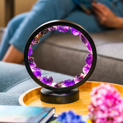 I Am At Peace – Spiritual Protection Amethyst Halo Lamp | Crystal Healing Light for Meditation, Energy Balance & Sacred Home Atmosphere