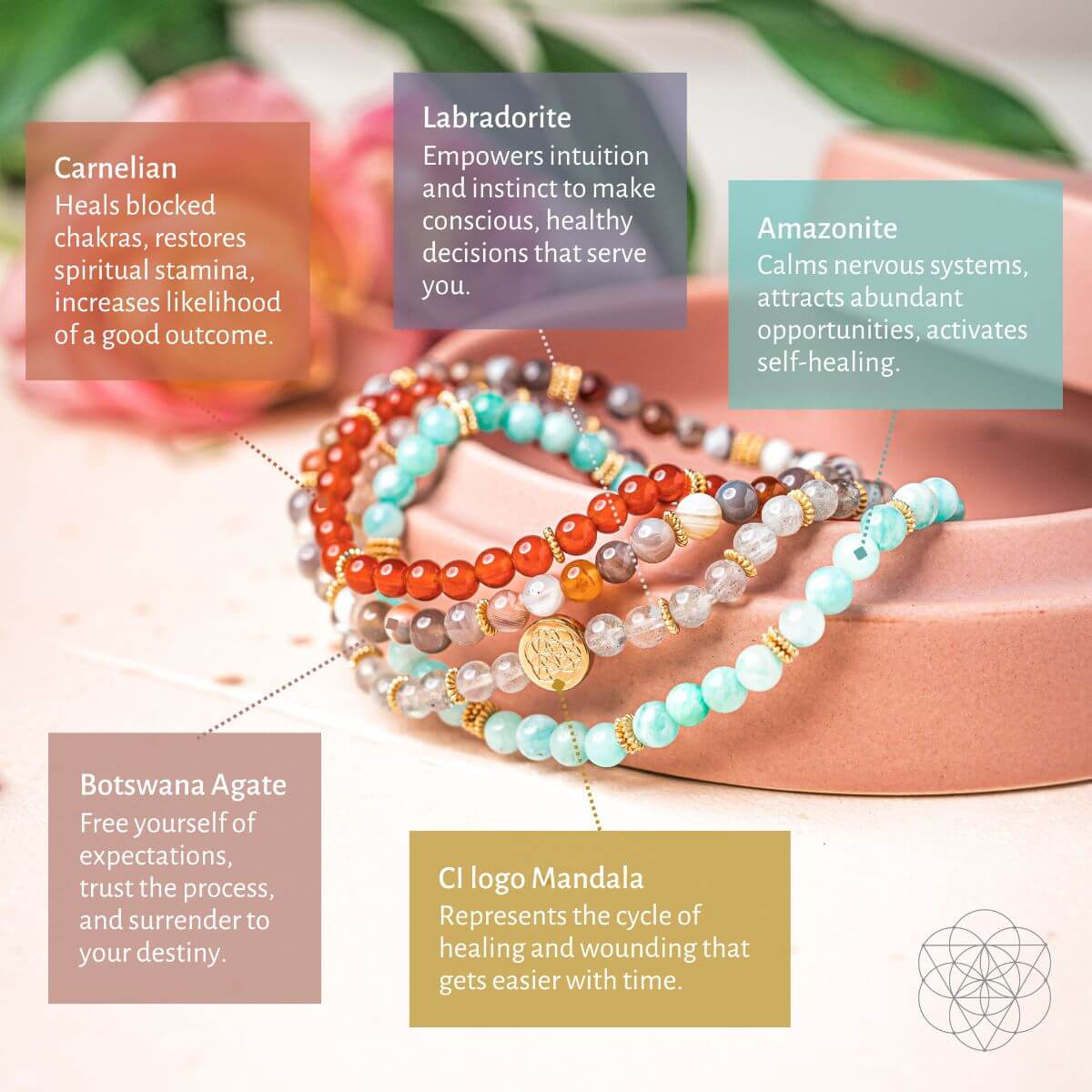 Je suis en bonne santé : Pack de 4 bracelets de restauration corps, esprit et âme