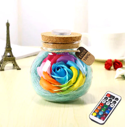 Lucky Star Glass Bottle Soap Flower Night Light with Optional Remote