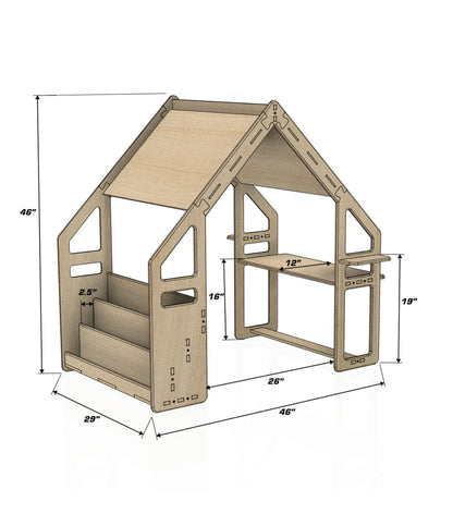 WALLY Playhouse Bookshelf + Toy Shelf – Kids Wooden Playhouse Shelf