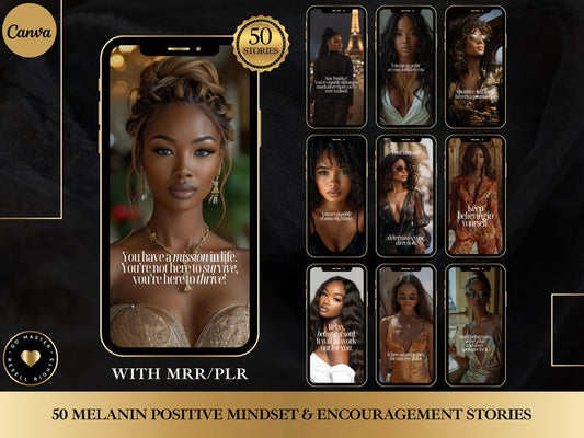 Luxury Melanin Instagram Stories: 50 Motivational Templates (MRR/PLR)