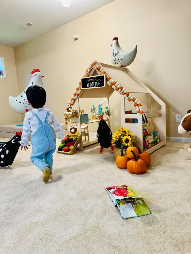 WALLY Playhouse Bookshelf + Toy Shelf – Kids Wooden Playhouse Shelf